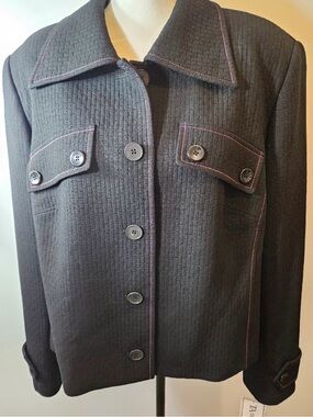 Travis Ayers Black Textured Blazer Pink Stitching Size 18